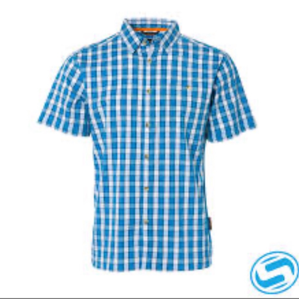 Grundens mens Blue Checkered short sleeve button down Shirt size 2XL